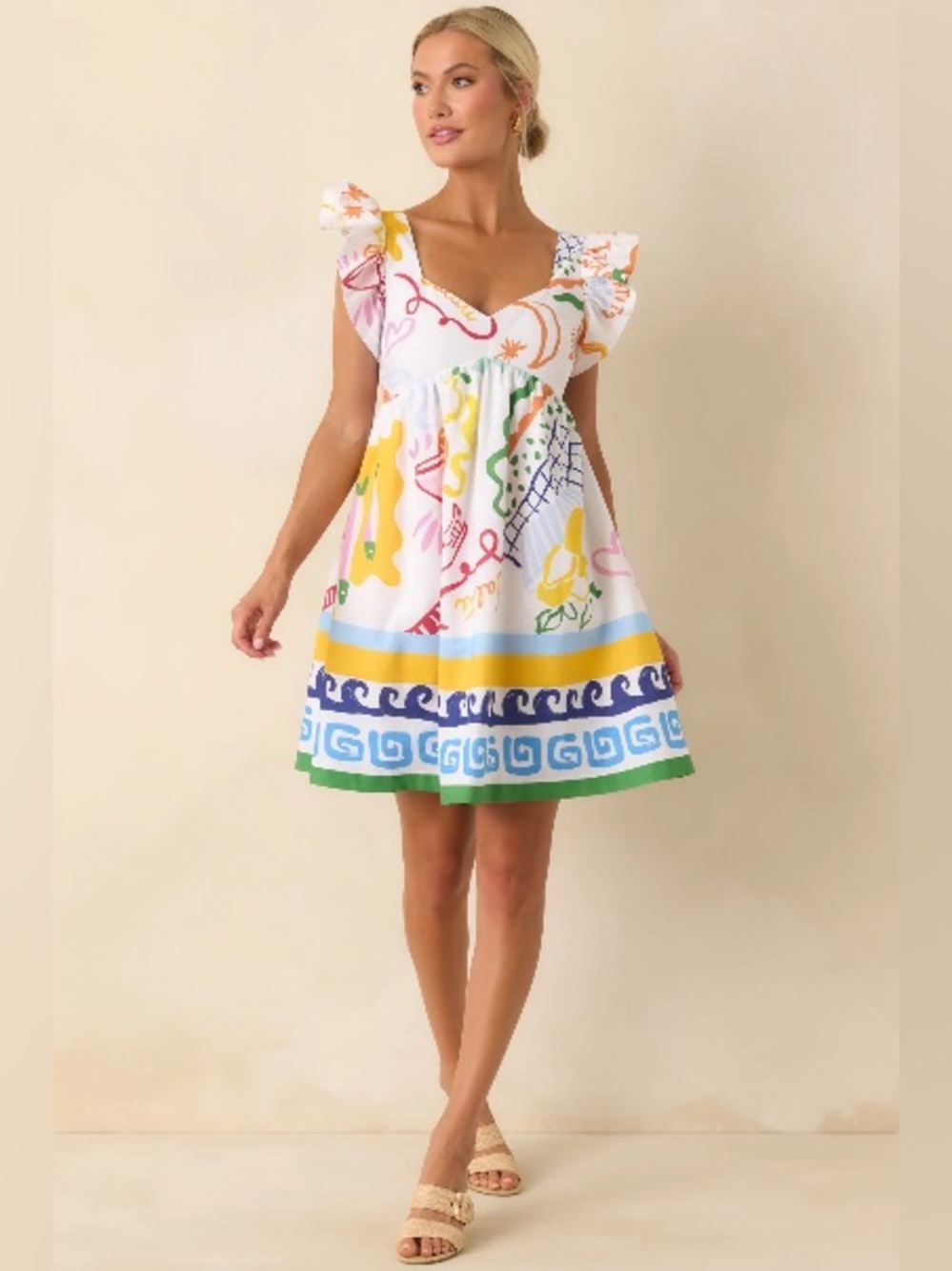 NWT PROSPERINA ALAINA MULTI PRINT LINEN BLEND MINI DRESS SZ XS - Picture 2 of 7